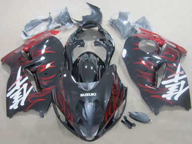Erschwingliche Suzuki GSXR 1300 Hayabusa Motorrad Verkleidung 1996-2007 - Schwarz Rot Flamme