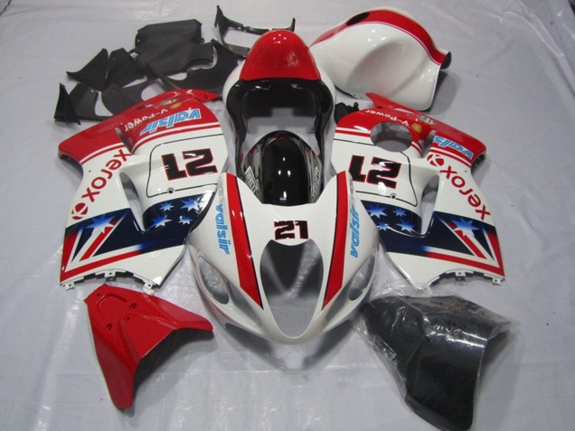 Erschwingliche Suzuki GSXR 1300 Hayabusa Motorrad Verkleidung 1996-2007 - Weiss Rot Blau Xerox 21