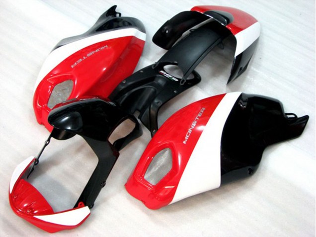 Erschwingliche Ducati Monster 696 Motorrad Verkleidung 2008-2012 - Weiss Rot Glanzendes Schwarz