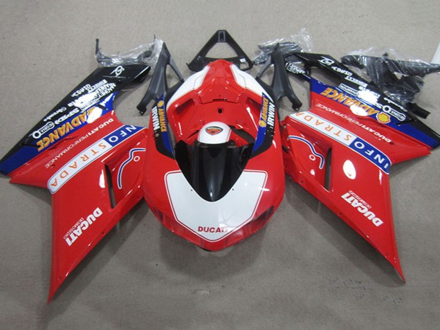 Erschwingliche Ducati 1098 Motorrad Verkleidung 2007-2014 - Rot Weiss Schwarz Info Strada Advance
