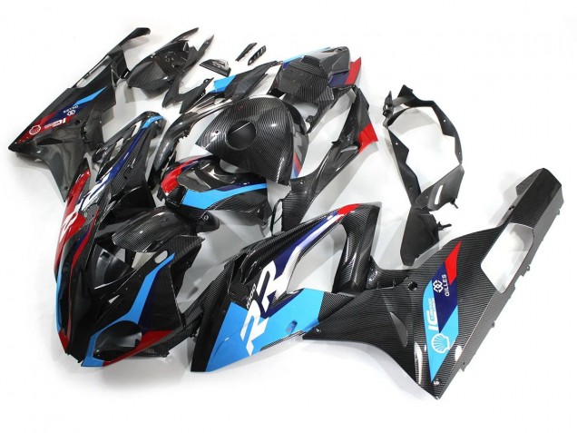 Erschwingliche BMW S1000RR Motorrad Verkleidung 2015-2016 - Blau Rot Carbonfaser