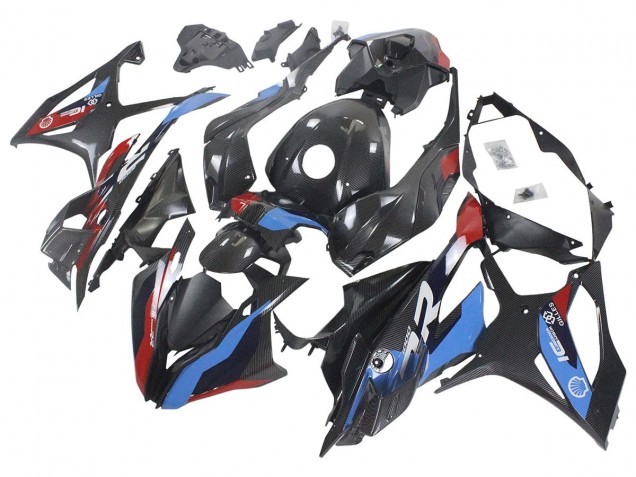 Erschwingliche BMW S1000RR Motorrad Verkleidung 2023-2024 - Blau Rot Carbonfaser