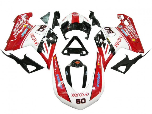 Erschwingliche Ducati 848 1098 1198 Motorrad Verkleidung 2007-2014 - Weiss Rot Glanzendes Schwarz Valsir Xerox 50