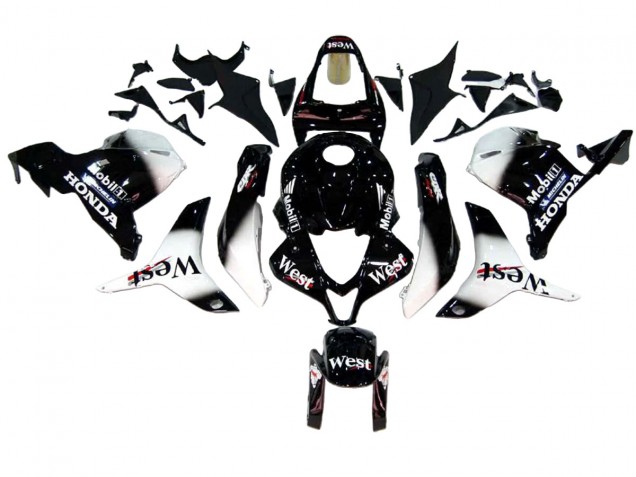 Erschwingliche Honda CBR600RR Motorrad Verkleidung 2009-2012 - Glanzendes Schwarz Weiss West