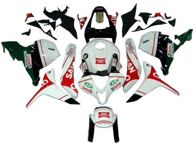 Erschwingliche Honda CBR600RR Motorrad Verkleidung 2009-2012 - Weiss Rot Grun Castrol San Carlo