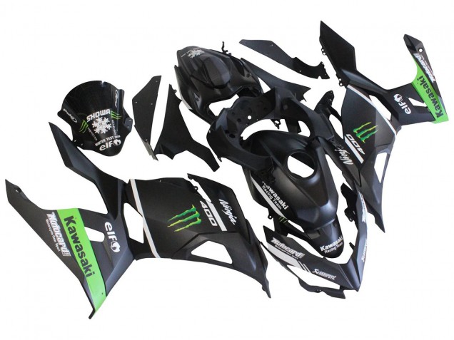 Erschwingliche Kawasaki EX400 Motorrad Verkleidung 2018-2024 - Matt Schwarz Grun Monster Showr Schnee