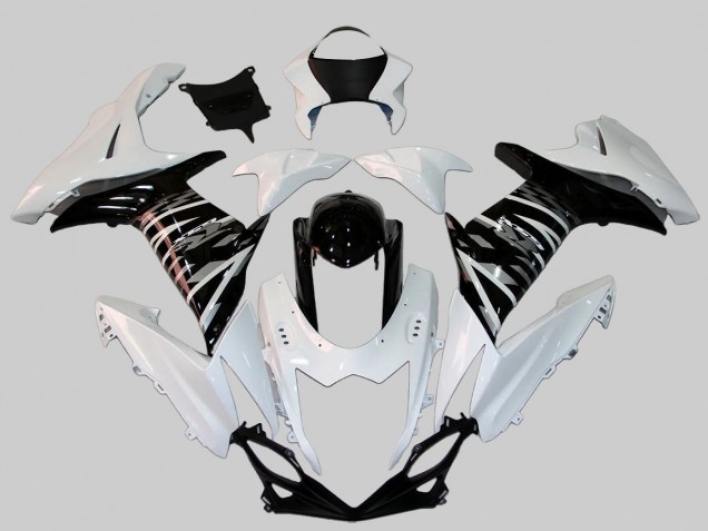 Erschwingliche Suzuki GSXR 600/750 Motorrad Verkleidung 2011-2024 - Weiss Glanzendes Schwarz