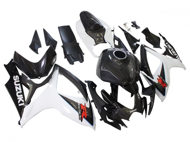 Erschwingliche Suzuki GSXR 600/750 Motorrad Verkleidung 2006-2007 - Schwarz Weiss Carbonfaser Stil