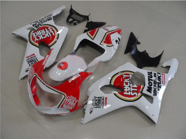 Erschwingliche Suzuki GSXR 1000 Motorrad Verkleidung 2000-2002 - Weiss Rot Lucky Strike