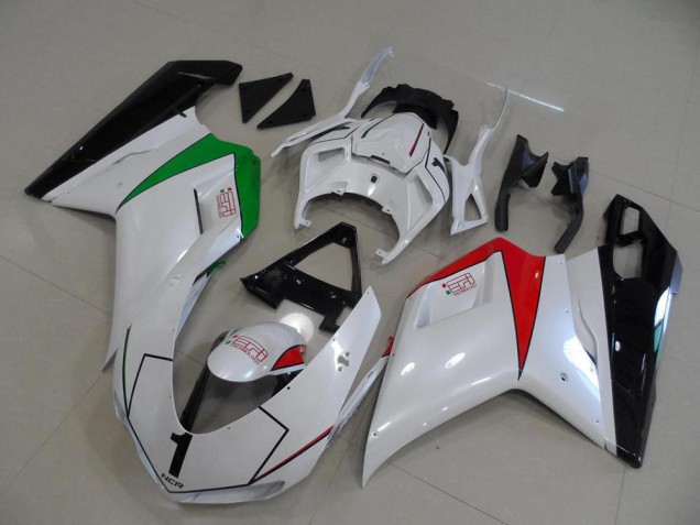 Perl Weiß mit italienischer Flagge Ducati 848 1098 1198 07-14 Motorrad Verkleidungen Perl Weiß mit italienischer Flagge Ducati 848 1098 1198 07-14 Motorrad Verkleidungen