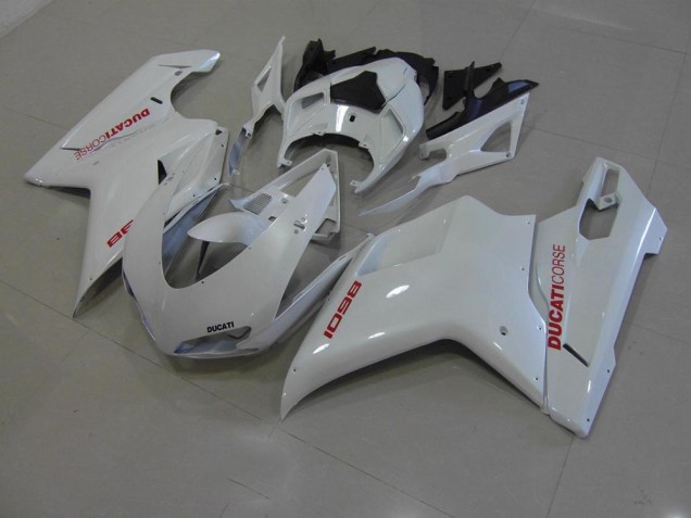 Perl Weiß mit roten Aufklebern Ducati 848 1098 1198 07-14 Motorrad Verkleidungen