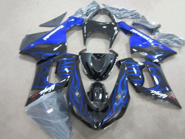 Schwarz Blau Flammen Ninja 636 Kawasaki ZX6R 05-06 Motorrad Verkleidungen