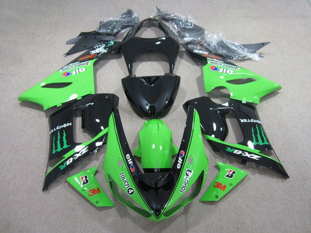Schwarz Grün 3M Touch4 Monster Kawasaki ZX6R 05-06 Motorrad Verkleidungen Schwarz Grün 3M Touch4 Monster Kawasaki ZX6R 05-06 Motorrad Verkleidungen