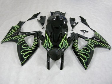 Schwarz Grün Flamme Suzuki GSXR 600 K6 06-07 Motorrad Verkleidungen