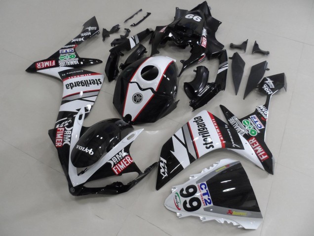 Schwarz Weißes Aufkleberpaket Yamaha R1 07-08 Motorrad Verkleidungen