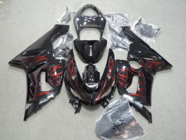 Schwarz rote Flamme Kawasaki ZX6R 05-06 Motorrad Verkleidung