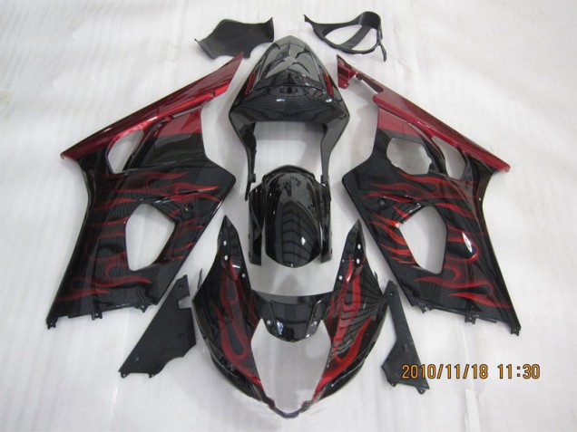 Schwarz rote Flamme Suzuki GSXR 1000 K3 03-04 Motorrad Verkleidungen Schwarz rote Flamme Suzuki GSXR 1000 K3 03-04 Motorrad Verkleidungen