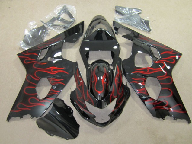 Schwarz rote Flamme Suzuki GSXR 600 K4 04-05 Motorrad Verkleidungen Schwarz rote Flamme Suzuki GSXR 600 K4 04-05 Motorrad Verkleidungen