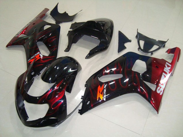 Schwarz rote Flamme Suzuki GSXR 750 K1 K2 K3 01-03 Motorrad Verkleidungen