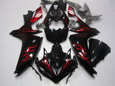 Schwarz rote Flamme Yamaha R1 07-08 Motorrad Verkleidungen