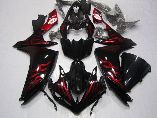 Schwarz rote Flamme Yamaha R1 07-08 Motorrad Verkleidungen