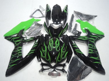 Schwarze Grüne Flamme Suzuki GSXR 600 K8 08-10 Motorrad Verkleidungen