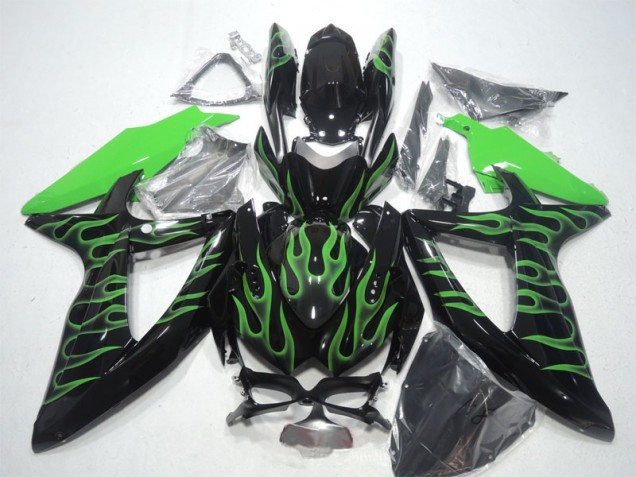 Schwarze Grüne Flamme Suzuki GSXR 600 K8 08-10 Motorrad Verkleidungen Schwarze Grüne Flamme Suzuki GSXR 600 K8 08-10 Motorrad Verkleidungen