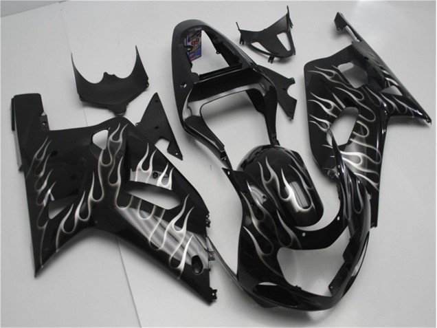 Schwarze Weiße Flamme Suzuki GSXR 600 / 750 K1 K2 K3 01-03 Motorrad Verkleidungen