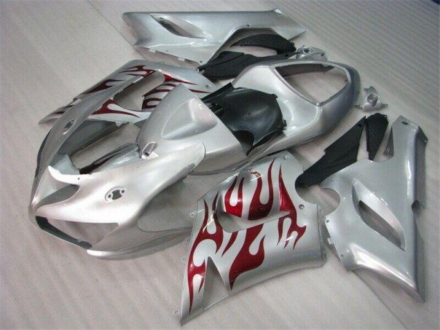 Silber Rot Flammen Kawasaki ZX6R 05-06 Motorrad Verkleidungen