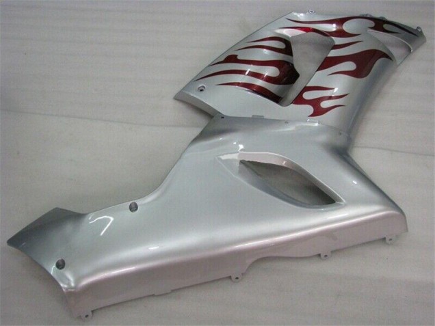 Silber Rot Flammen Kawasaki ZX6R 05-06 Motorrad Verkleidungen