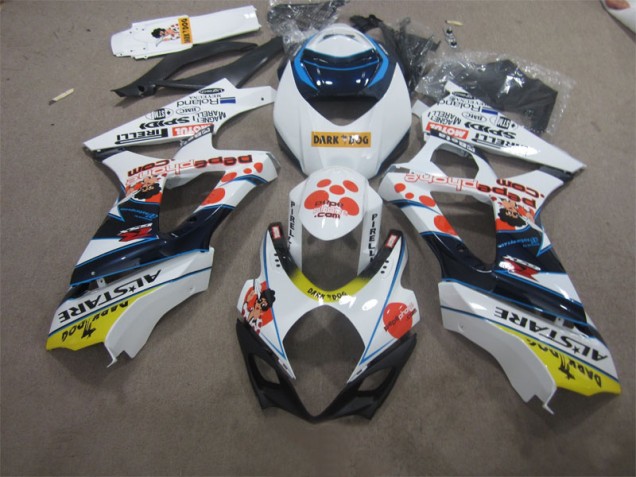 Weiß Blau Dunkel Hund Suzuki GSXR 1000 K7 07-08 Motorrad Verkleidungen Weiß Blau Dunkel Hund Suzuki GSXR 1000 K7 07-08 Motorrad Verkleidungen