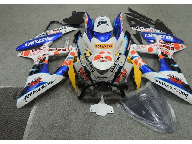 Weiß Blau Dunkel Hund Suzuki GSXR 600 K8 08-10 Motorrad Verkleidungen Weiß Blau Dunkel Hund Suzuki GSXR 600 K8 08-10 Motorrad Verkleidungen
