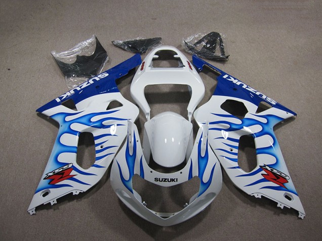 Weiß Blau Flamme Suzuki GSXR 750 K1 K2 K3 01-03 Motorrad Verkleidungen Weiß Blau Flamme Suzuki GSXR 750 K1 K2 K3 01-03 Motorrad Verkleidungen