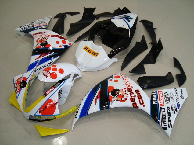 Weiß Schwarz Pepe Phone Yamaha R1 12-14 Motorrad Verkleidungen Weiß Schwarz Pepe Phone Yamaha R1 12-14 Motorrad Verkleidungen